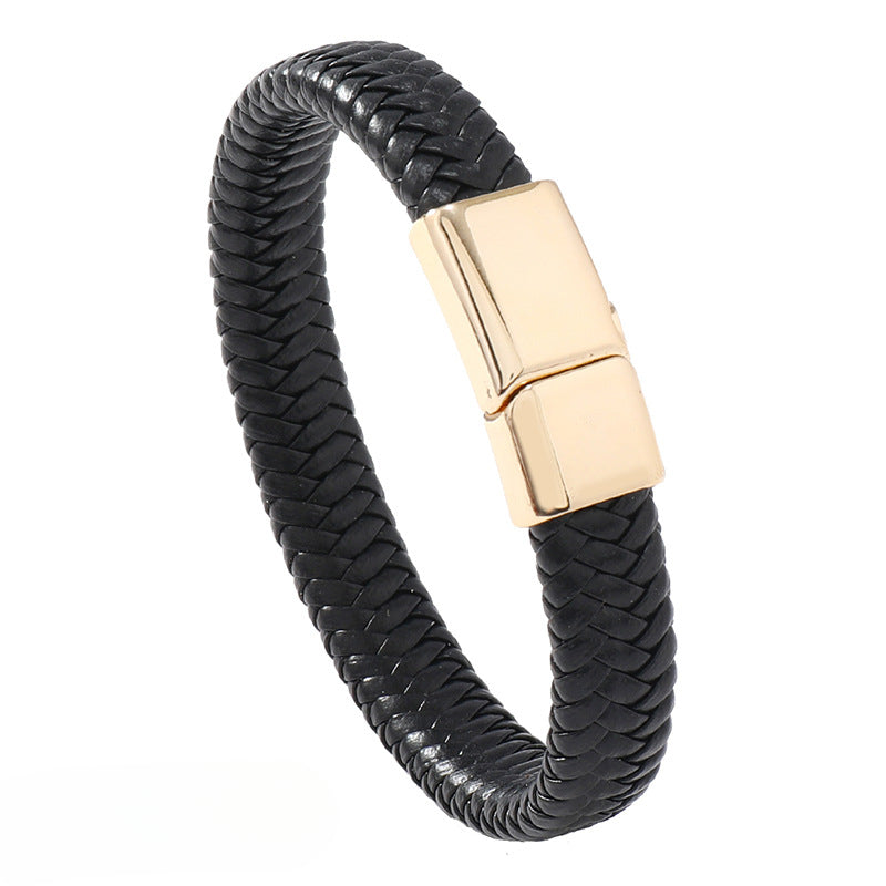 Wholesale Men's Leather Woven Magnetic Buckle Bracelets